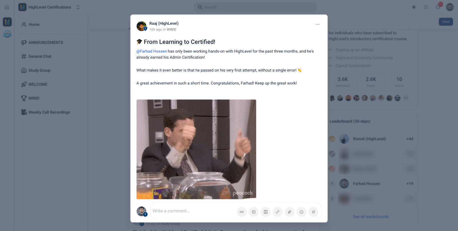 GoHighLevel proctor's shoutout to Farhad Hossen
